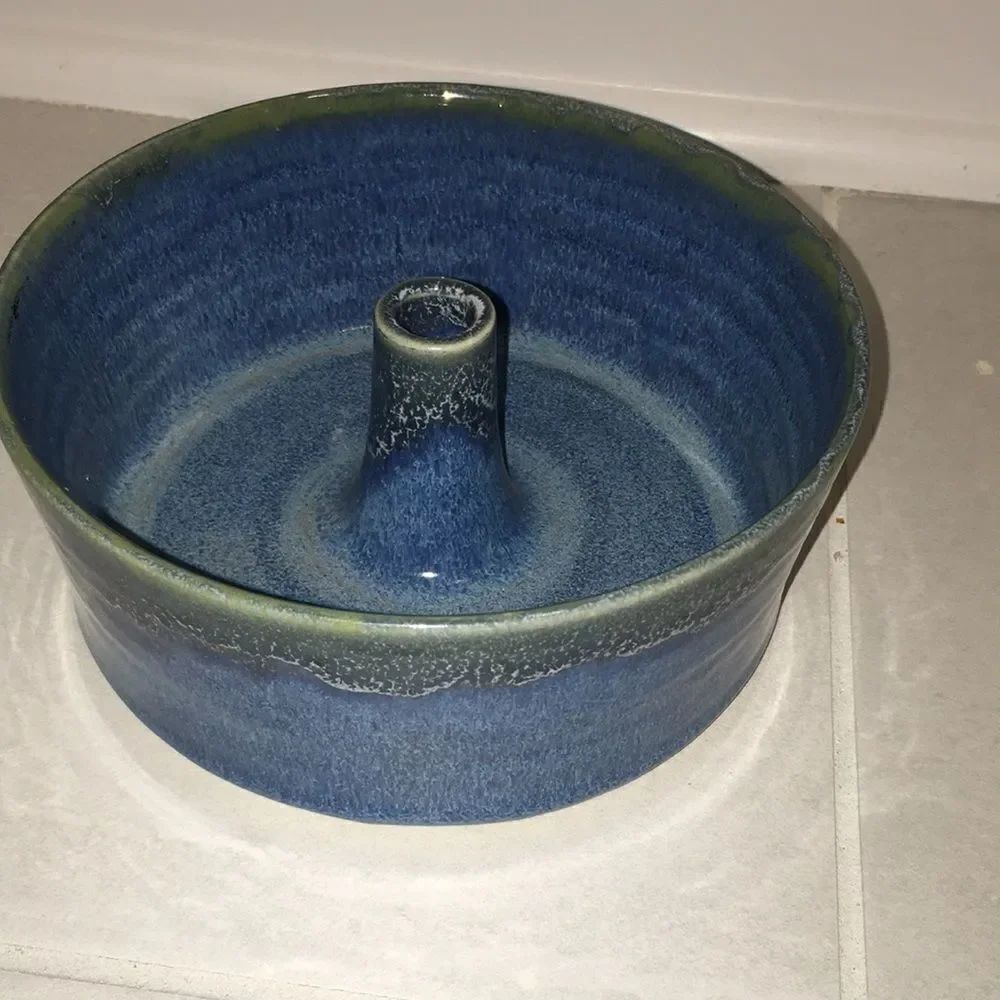 7”round mini Bundt Ceramic Blue glazed hand made exceptional Pottery Seagrove NC